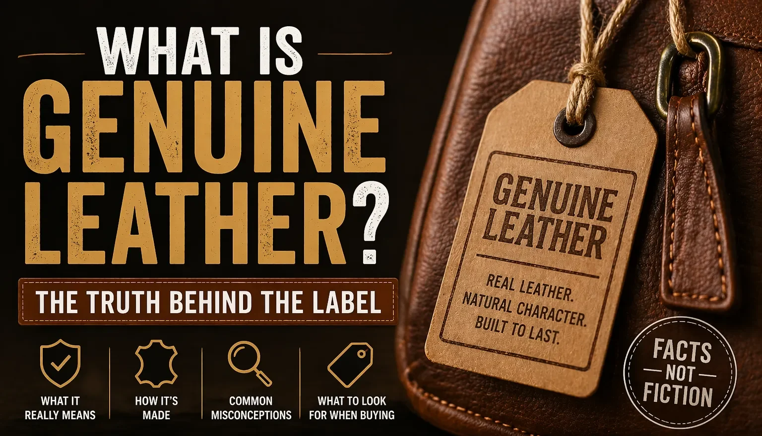 Genuine leather with embossed grain compared to natural full grain leather under a magnifying glass on a workbench