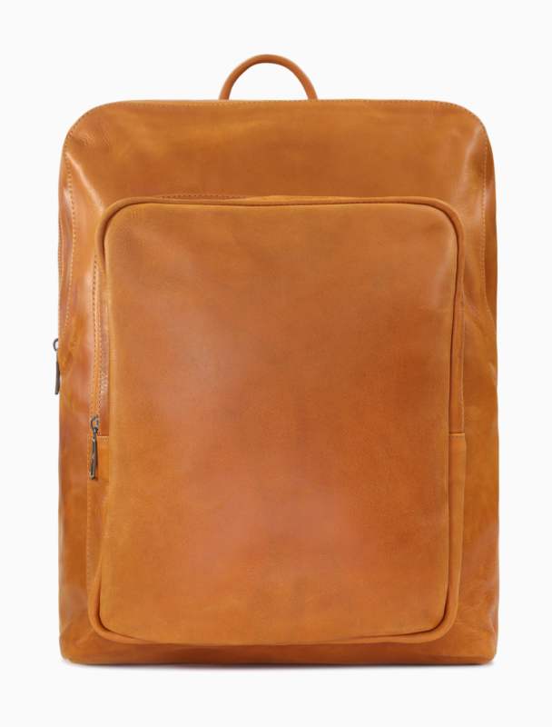 Minimalist Full-Grain Leather Backpack - Cognac | 14" Laptop Leather Backpack