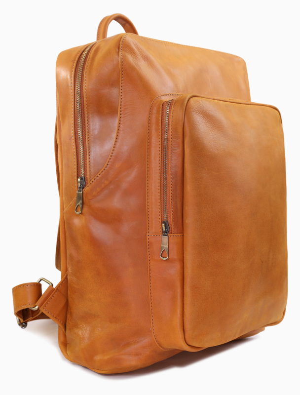 Minimalist Full-Grain Leather Backpack - Cognac | 14" Laptop Leather Backpack