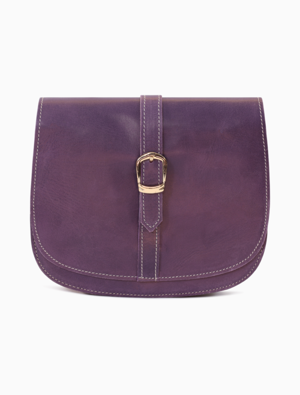 Minimalist Purple Leather Crossbody Bag | Plum Leather Saddle Bag