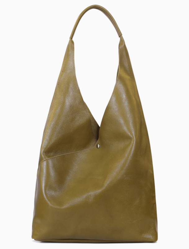 Minimalist Olive Green Leather Hobo Bag | Slouchy Shoulder Bag for Women