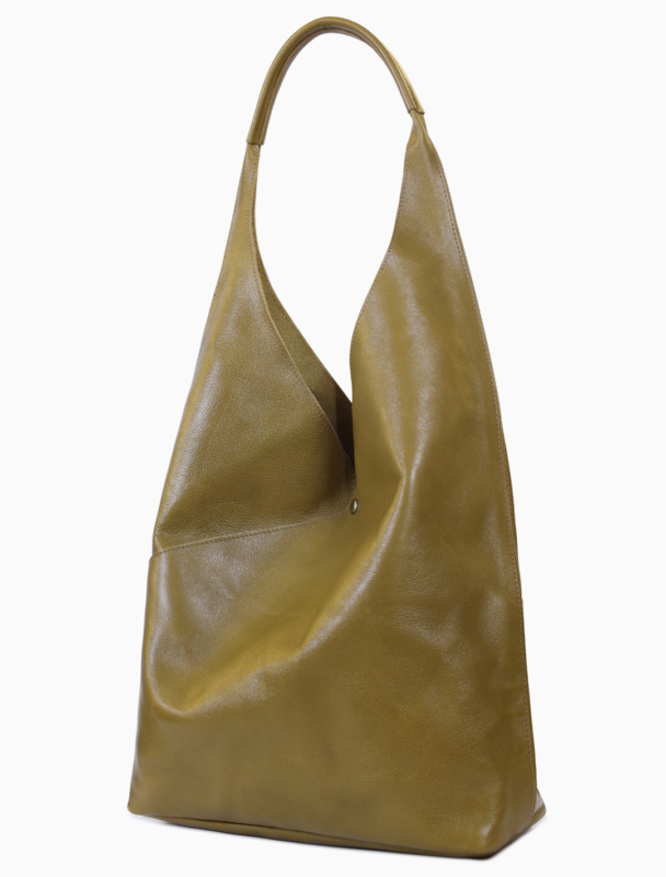 Minimalist Olive Green Leather Hobo Bag | Slouchy Shoulder Bag for Women