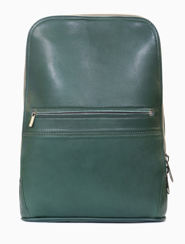 Minimalist Forest Green Leather Backpack | Slim 14" Laptop Rucksack