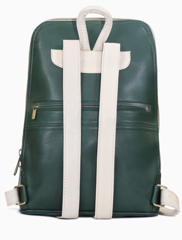 Minimalist Forest Green Leather Backpack | Slim 14" Laptop Rucksack