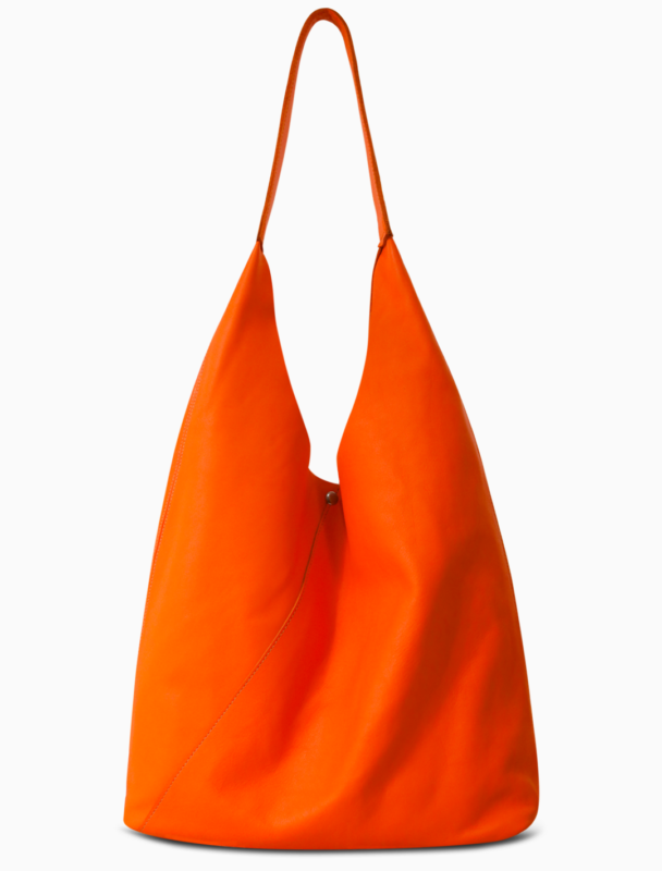 Minimalist Orange Leather Hobo Bag | Slouchy Tangerine Shoulder Bag
