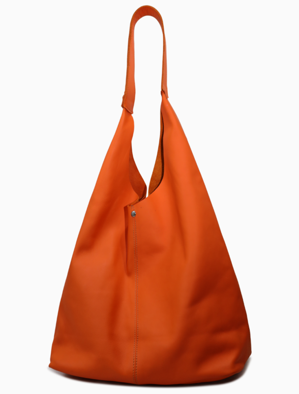 Minimalist Orange Leather Hobo Bag | Slouchy Tangerine Shoulder Bag