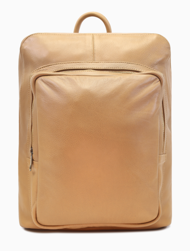 Minimalist Nude Leather Backpack | Slim Beige Laptop Rucksack