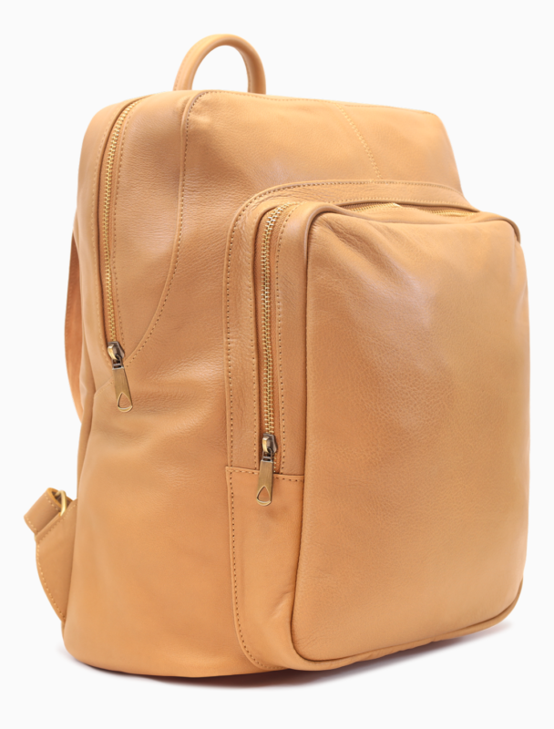 Minimalist Nude Leather Backpack | Slim Beige Laptop Rucksack