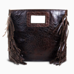 Croco-Embossed Leather Fringe Tote | Dark Brown Statement Western Bag