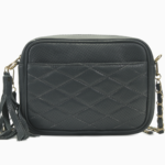 Quilted Black Leather Camera Bag | Elegant Diamond-Stitched Crossbody