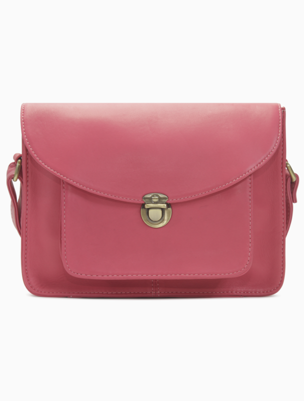 Classic Rose Pink Leather Messenger Bag | Elegant Vintage Crossbody Satchel
