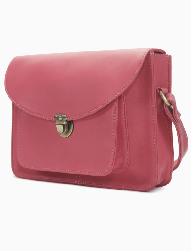 Classic Rose Pink Leather Messenger Bag | Elegant Vintage Crossbody Satchel