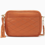 Quilted Tangerine Leather Camera Bag | Bright Diamond-Stitched Crossbody