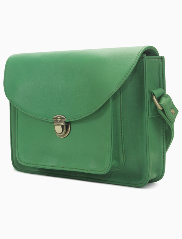Classic Meadow Green Leather Messenger Bag | Vintage Structured Crossbody Satchel