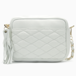 Minimalist White Quilted Leather Camera Bag | Elegant Diamond-Stitched Crossbody