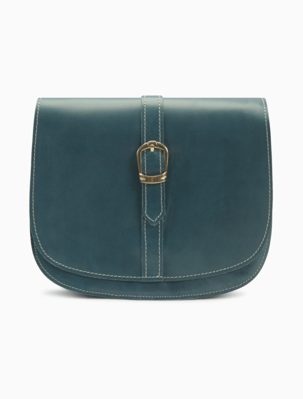 Minimalist Teal Leather Saddle Bag | Elegant Curvy Crossbody