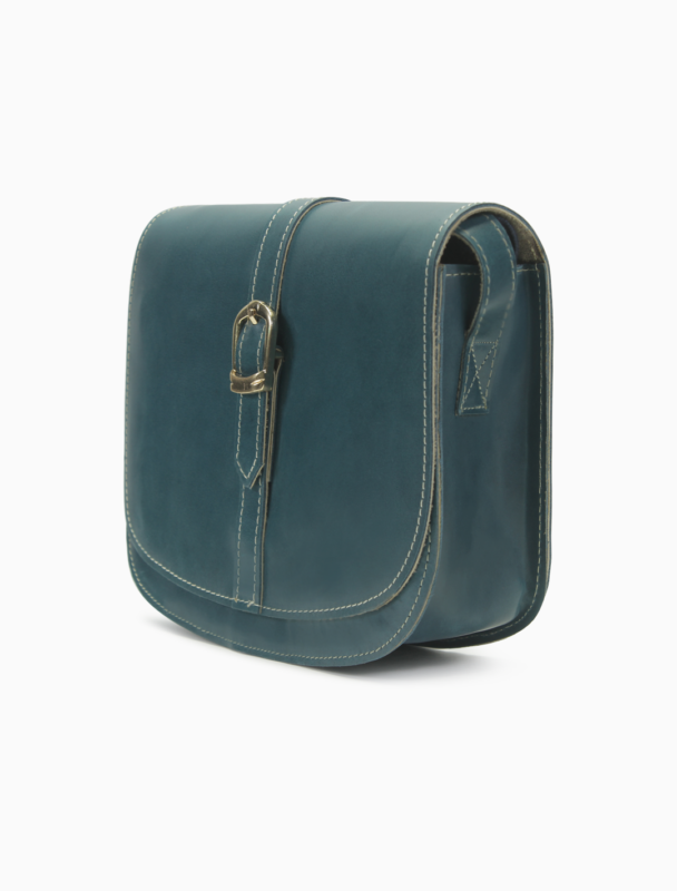 Minimalist Teal Leather Saddle Bag | Elegant Curvy Crossbody