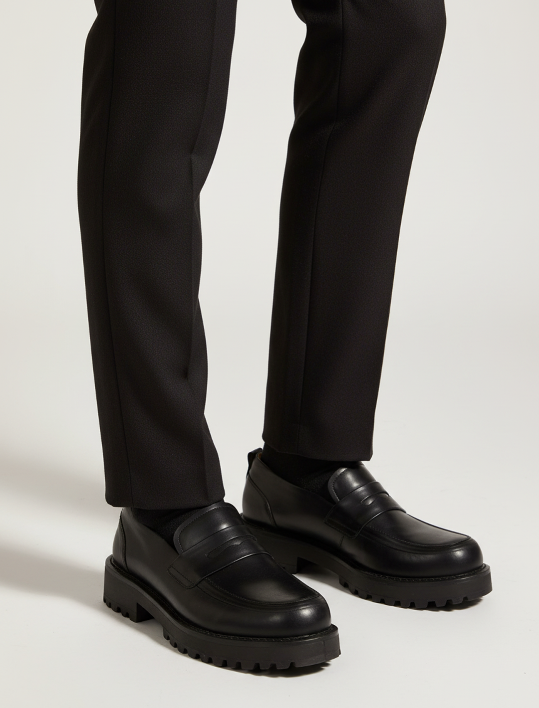 Urban Chunky Black Leather Loafers | Premium Lug-Sole Penny Slip-Ons Urban Chunky Black Leather Loafers | Premium Lug-Sole Penny Slip-Ons
