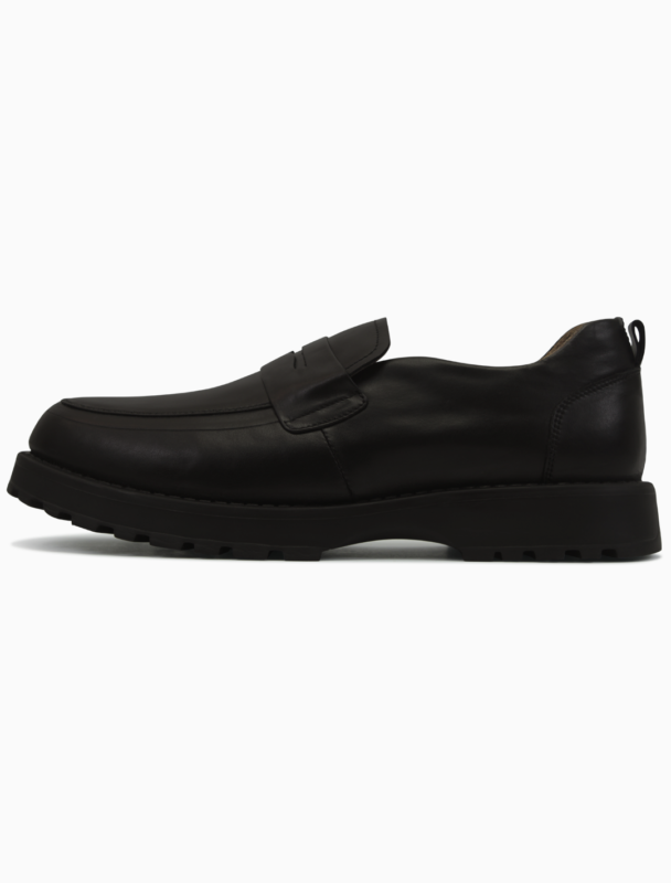 Urban Chunky Black Leather Loafers | Premium Lug-Sole Penny Slip-Ons