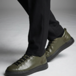 Men's Minimalist Olive Leather Sneakers | Premium Low-Top Urban Trainers