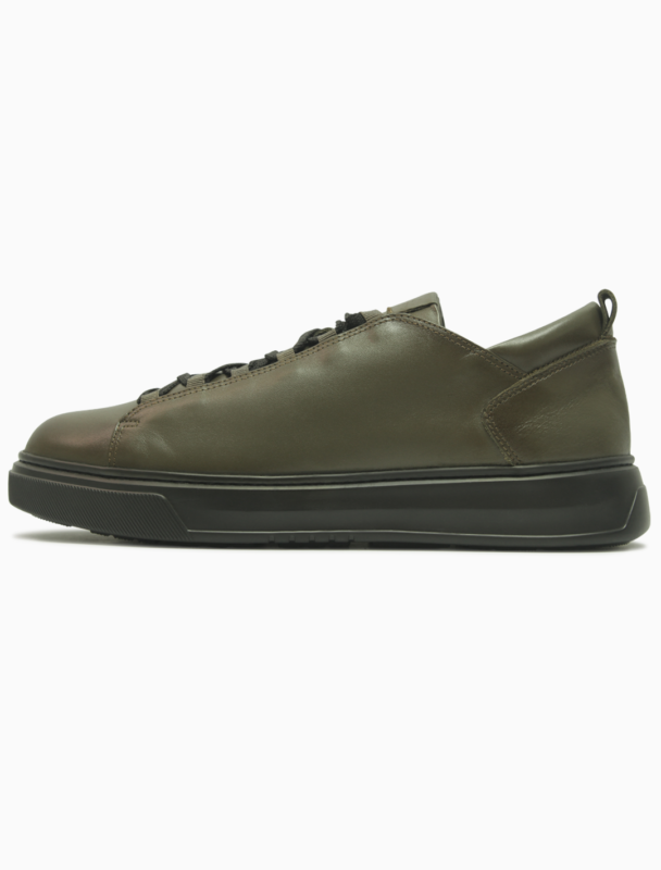 Men's Minimalist Olive Leather Sneakers | Premium Low-Top Urban Trainers