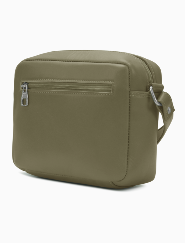 Minimalist Sage Green Leather Crossbody Bag | Modern Boxy Utility Camera Bag