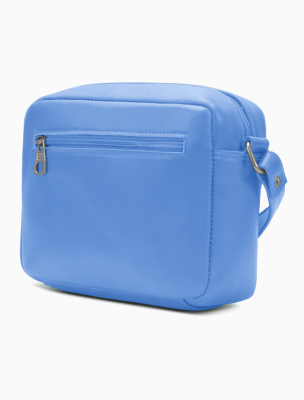 Minimalist Slate Blue Camera Bag | Modern Boxy Leather Crossbody