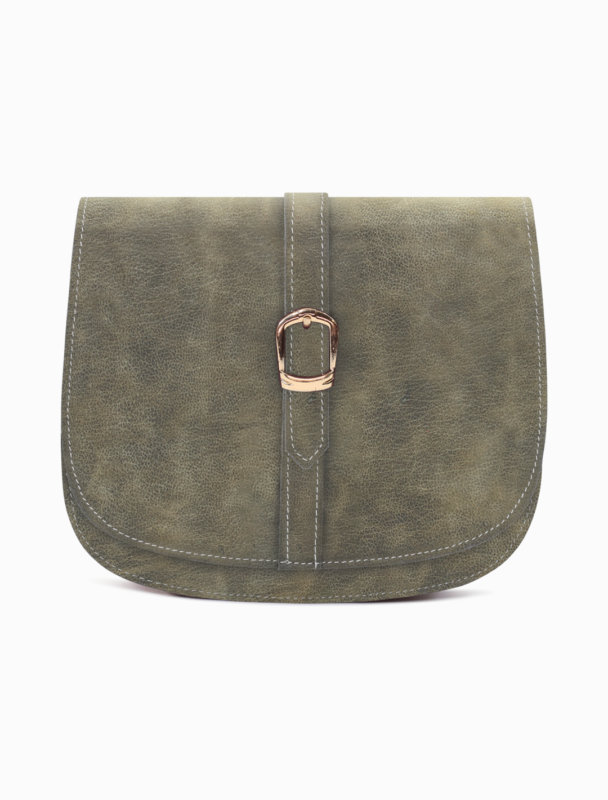 Minimalist Sage Olive Leather Saddle Bag | Elegant Curvy Crossbody