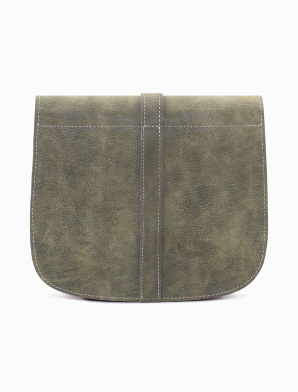 Minimalist Sage Olive Leather Saddle Bag | Elegant Curvy Crossbody
