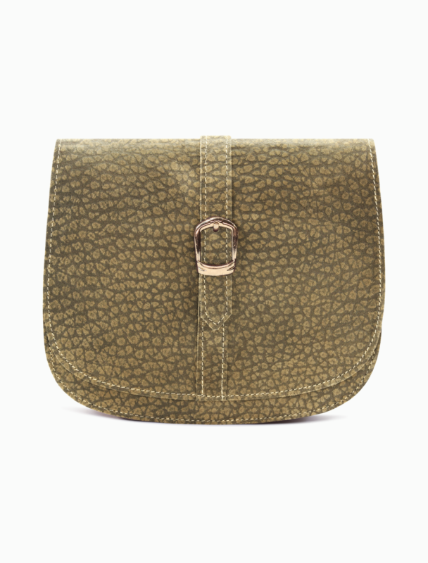 Minimalist Textured Olive Leather Saddle Bag | Elegant Curvy Crossbody