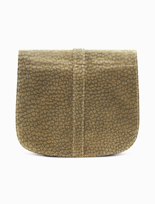 Minimalist Textured Olive Leather Saddle Bag | Elegant Curvy Crossbody
