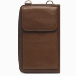 Minimalist Brown Leather Phone Crossbody Bag | Unisex Vertical Pouch
