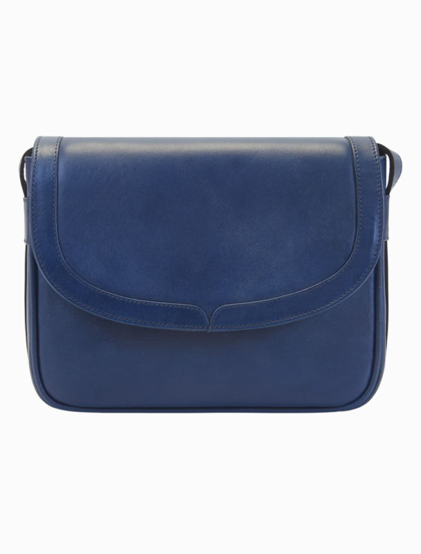 Minimalist Royal Blue Leather Flap Crossbody Bag | Modern Shoulder Bag