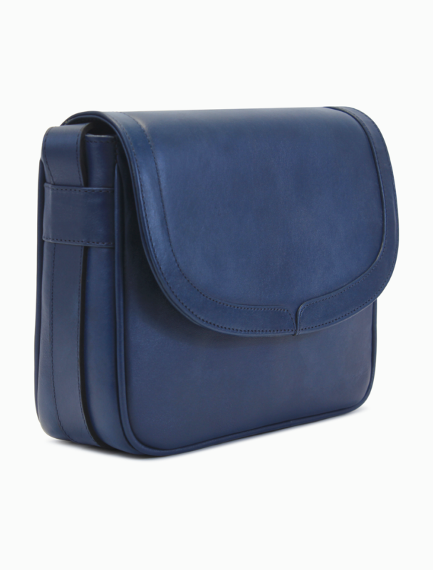 Minimalist Royal Blue Leather Flap Crossbody Bag | Modern Shoulder Bag