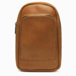 Minimalist Cognac Leather Sling Bag | Vertical Crossbody Chest Bag