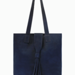 Large Navy Blue Suede Tote Bag | Tassel Shoulder Bag