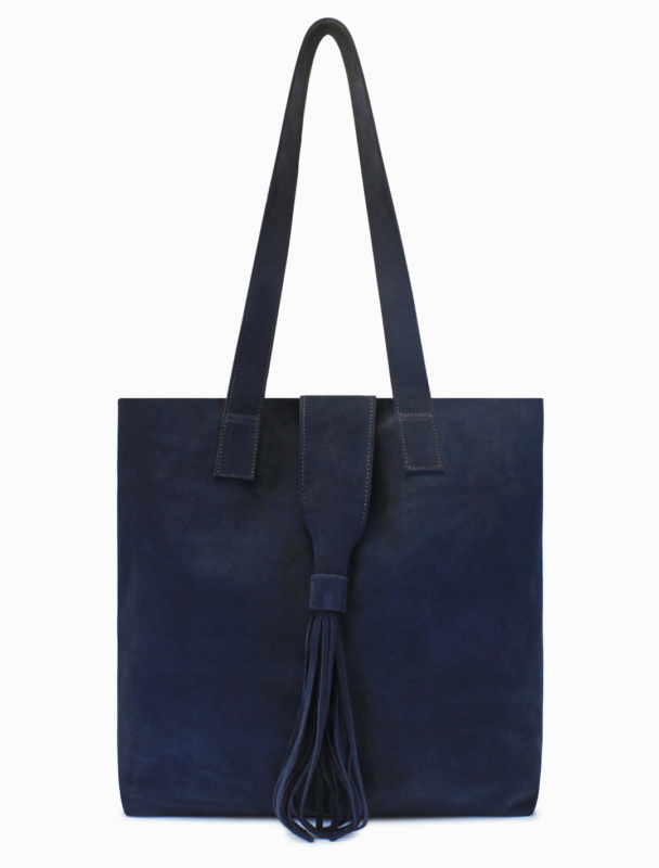 Large Navy Blue Suede Tote Bag | Tassel Shoulder Bag
