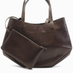 Large Dark Brown Leather Tote Bag with Pouch | Slouchy Shoulder Bag