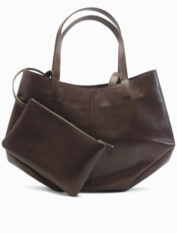 Large Dark Brown Leather Tote Bag with Pouch | Slouchy Shoulder Bag