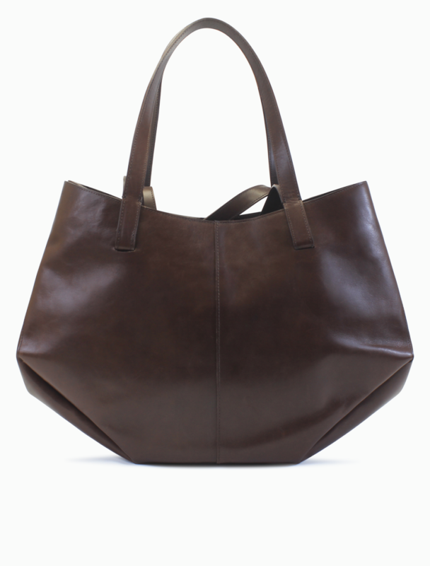 Large Dark Brown Leather Tote Bag with Pouch | Slouchy Shoulder Bag