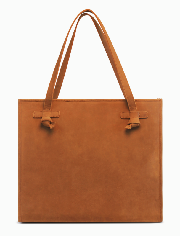 Large Camel Suede Tote Bag | Knotted Handle Everyday Bag