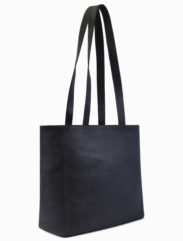 Large Dark Blue Suede Leather Tote Bag | Minimalist Shoulder Bag