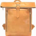 Large Tan Leather Roll-Top Backpack | Minimalist Travel Backpack