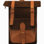 Dark Brown Suede and Leather Roll-Top Backpack | Minimalist Travel Backpack