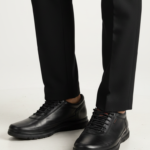 Black Leather Casual Sneakers with Red Accent | Minimalist Comfort Trainers