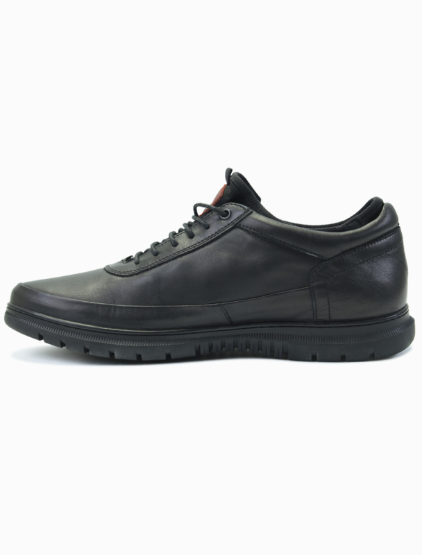 Black Leather Casual Sneakers with Red Accent | Minimalist Comfort Trainers