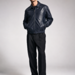Classic Navy Blue Leather Bomber Jacket | Unisex Zip-Up Aviator Jacket