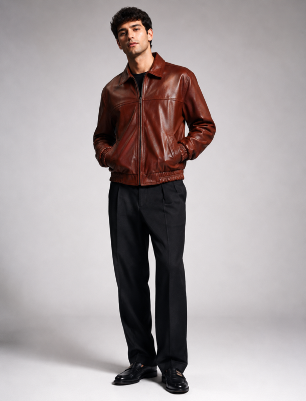 Classic Burgundy Leather Bomber Jacket | Unisex Zip-Up Aviator Jacket