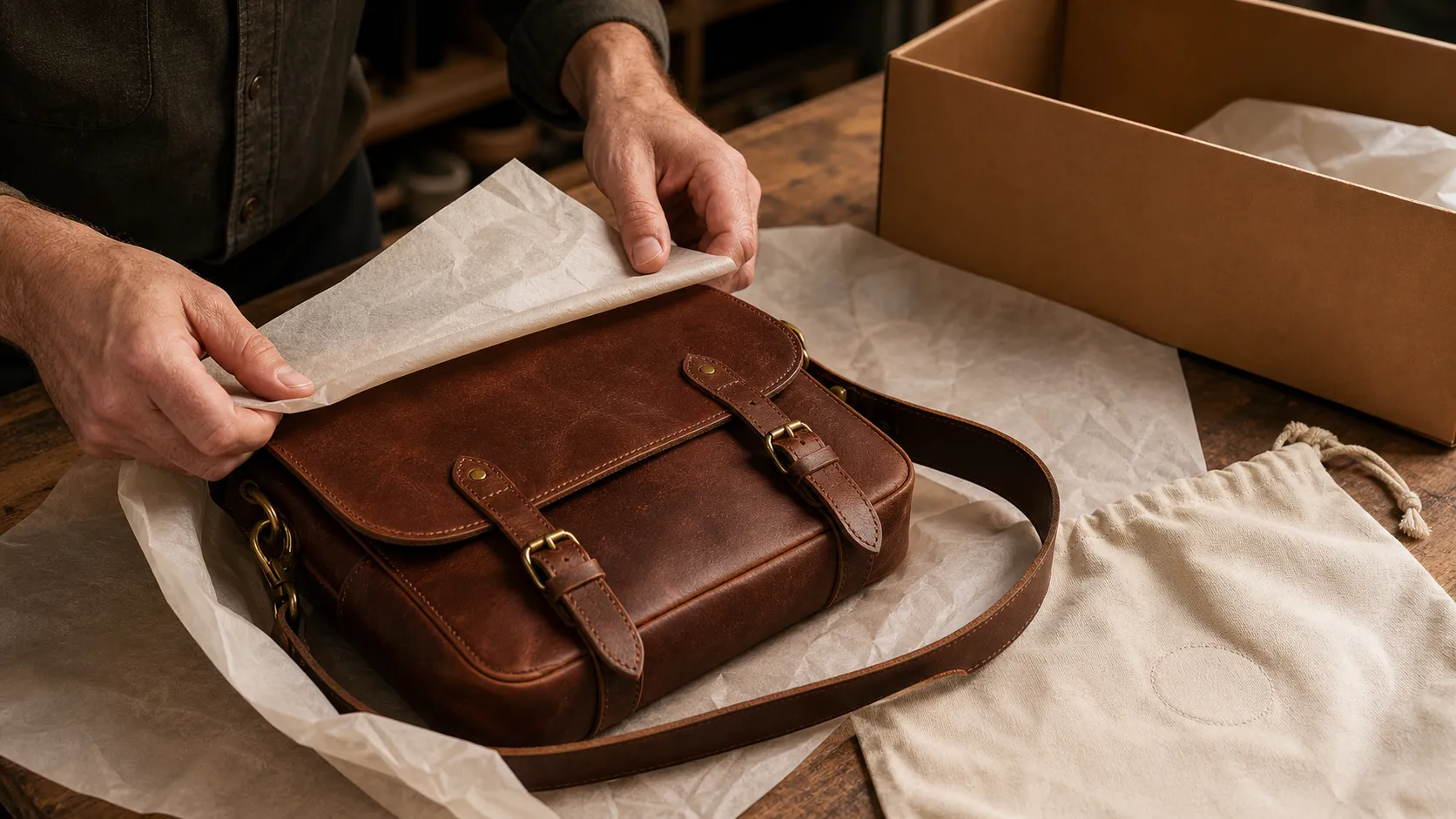 Premium full-grain leather hides in natural brown and tan tones
